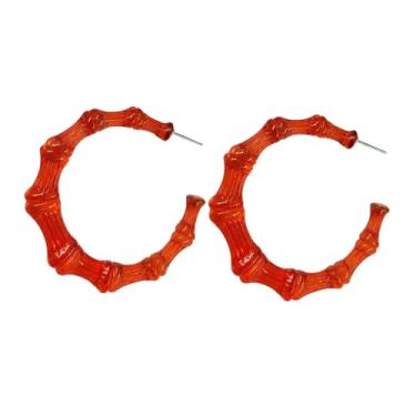 Imagem de Brincos de argola de bambu grandes de acrílico para mulheres - brincos de resina coloridos e grossos hip hop anos 80 e 90 para mulheres, acessórios de festa, joias, Medium, Metal, Sem pedra preciosa