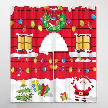 Imagem de Cinrobiye Conjunto de 3 peças de cortinas e camadas de cozinha de Natal para janelas, cortina vermelha feliz natal, decoração de tratamento para casa, sala de estar, quarto, café, Natal, férias