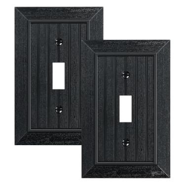 Imagem de Pacote com 2 placas clássicas para interruptores de luz de interruptor único, placas decorativas de policarbonato inquebrável, preto fosco 1 placa de parede