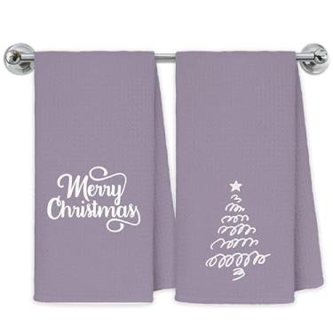 Imagem de Exqcom Toalhas de cozinha de árvore de Natal, toalhas de chá de lavanda para decoração de cozinha, festivo Natal inverno roxo claro toalha de mão decorativa decoração de banheiro, 40,6 x 61 cm