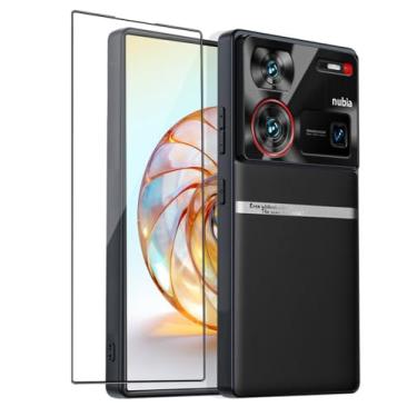 Imagem de QUIETIP Capa compatível com Nubia Z60 Ultra 5G com protetor de tela, capa rígida protetora de lente de metal fina à prova de choque, preta