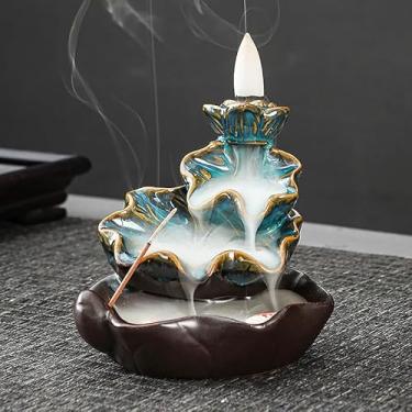 Imagem de Queimador de incenso de refluxo de cerâmica, decoração criativa para casa, queimador de incenso de refluxo em forma de peixe artesanal, aproveite o aroma de sândalo (B-3 azul lótus)