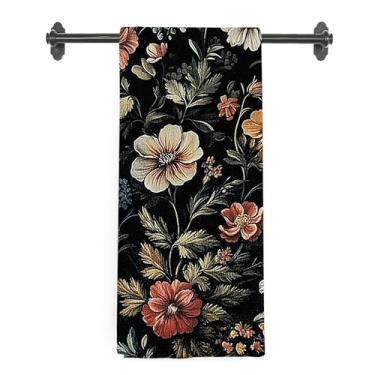 Imagem de nvucamd Toalhas de cozinha de flores Dark Cottagecore, toalhas de mão florais estéticas vintage para decoração de banheiro, toalha de chá floral Dark Academia para cozinha, 40 x 61 cm