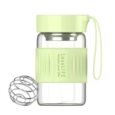 Imagem de HENGFEI Coqueteleira de vidro para misturas de proteína, coqueteleira de vidro de 350 ml com alça de transporte de silicone, coador e bola agitadora (menta, 340 g)