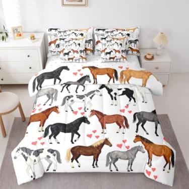 Imagem de Erosebridal Jogo de edredom queen com cavalo galopante, cama de fazenda com 7 peças, lençol e fronhas de animais safári fofos, caubói, vaqueiras, decoração de quarto