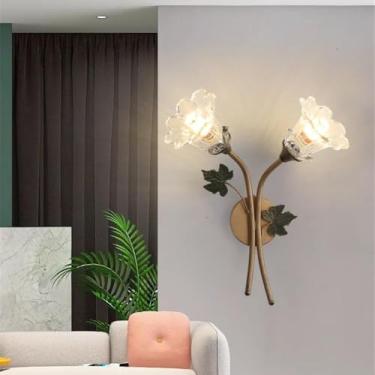Imagem de Luminária de parede LED americana em formato de flor, estilo campestre francês, criativa, para sala de estar, quarto, corredor, casa de campo (2 lâmpadas).