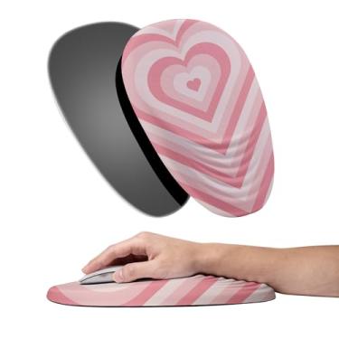 Imagem de SANWUMIAN Mouse pad, mouse pad ergonômico com suporte de descanso de pulso de espuma de memória e tecido de lycra, design de cunha escalonada, base de borracha para laptop (coração rosa)