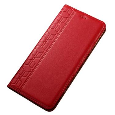 Imagem de POYUFRG Capa de couro genuíno para Xiaomi 17 Pro Max/17 Pro/17, capa carteira magnética de negócios fina com suporte para cartão, vermelha, 17 ProMax
