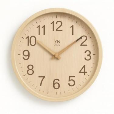 Imagem de Relógio de Parede Analógico, 25cm, Design Madeira Clara, Silencioso, Números Grandes, com Proteção em Vidro