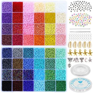 Imagem de LEECOON 15.800 peças tamanho 8/0, contas de vidro de 3 mm para fabricação de joias de pulseiras, pequenas miçangas kit sortido de 48 cores para adultos e meninas, colar brinco com pingentes de contas do alfabeto