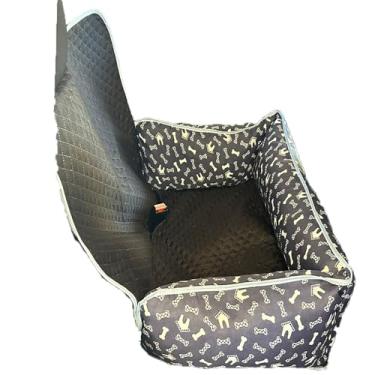 Imagem de Cama Pet 2 em 1 com Protetor de Banco Traseiro Veicular, Estampado, Microfibra Matelada Impermeável, Pequeno, 60x50x20cm, com Elástico e Zíper, para Cães (Azul Marinho)