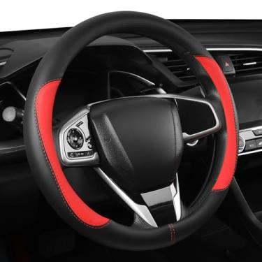 Imagem de Capa de volante de carro, capa de volante de couro de microfibra universal de 39,4 a 40,6 cm, antiderrapante, respirável, protetor de roda automotivo para homens e mulheres (preto e vermelho)