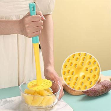 Imagem de Espremedor manual de batatas: cabo azul com empurrador de alimentos - ferramenta conveniente para purê de batatas caseiro