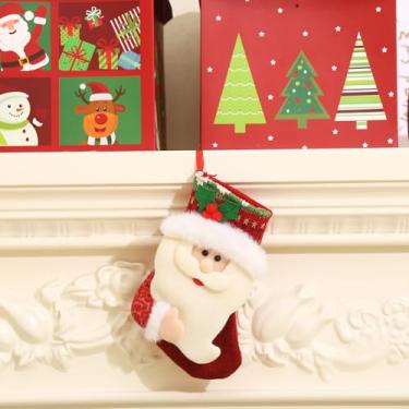 Imagem de Bolsa de presente de Natal, enfeite de pendurar em forma de Papai Noel, saco de doces de tecido de pelúcia para armazenamento de decoração de árvore de Natal