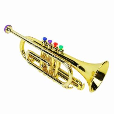 Imagem de Brinquedo de Trompete Infantil com 4 Teclas Coloridas Musical Educativo Interessante para Exercícios Coordenação Sons Notas Diferentes Plástico Ecológico