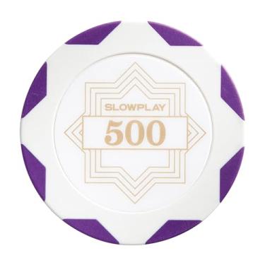 Imagem de SLOWPLAY Nash Clay Poker Chips White Gold Edition, composto de argila pesada de 14 gramas, fichas grandes de 40 mm a granel, pacote de 50 com denominação de 500