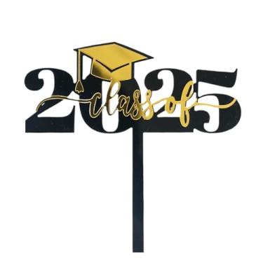 Imagem de Topos de cupcake de formatura 2025, palitos de cupcake de formatura pretos e dourados, palitos de aperitivo de acrílico centros de mesa para casa sala de aula jardim de infância escola faculdade