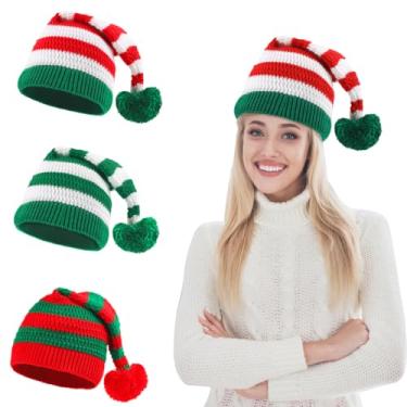 Imagem de Arcimatto 3 peças de chapéus de Papai Noel tricotados de Natal para mulheres, crianças, meninas, gorro engraçado para a família, chapéus de crochê, bonés de caveira para festas de Natal, presentes