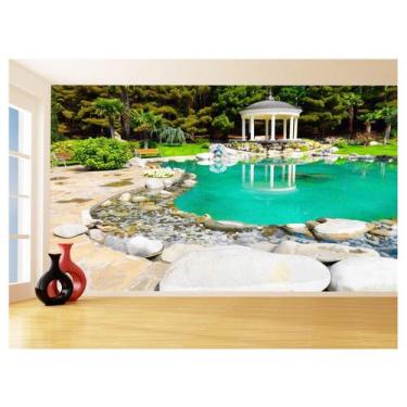 Imagem de Papel De Parede 3D Jardim Lago Pedras Gazebo 3,5M Jjp45 - Você Decora