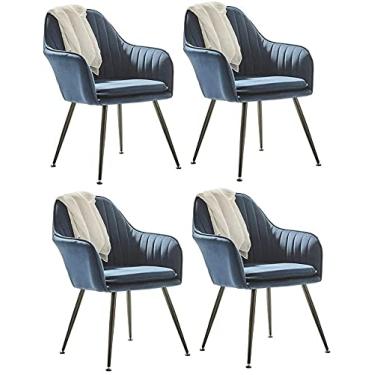 Imagem de Conjunto de cadeiras de jantar – Cadeiras de canto de cozinha, cadeiras de jantar, conjunto de 4 poltronas laterais para sala de estar com tecido de flanela, cômoda de maquiagem