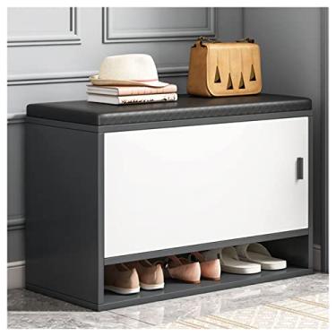 Imagem de Banqueta para troca de sapatos, banqueta de armazenamento para pés para uso doméstico, simples, moderno, estofado, sapato, armário, para sala de estar, quarto, 60 x 30 x 50 cm, branco