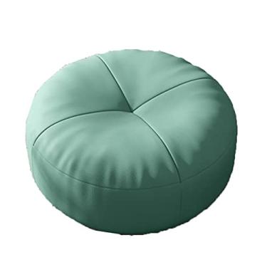 Imagem de ZABEES Banqueta de couro para descanso para os pés pequena banqueta redonda para futon almofada banco de entrada para troca de sapato banco baixo para sala de estar assento acolchoado