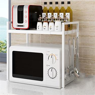 Imagem de HHHJQFAAT Rack de forno de micro-ondas, prateleira retrátil para forno de microondas, prateleira de balcão de cozinha, suporte expansível para micro-ondas, organizador de bancada de cozinha, 2 níveis