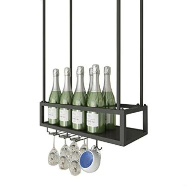 Imagem de THGYJP Suporte para vinho - Suporte para garrafas de vinho embaixo do armário Suporte de metal para copos de vinho Prateleira de vidro para pendurar prateleira de armazenamento preta para bares, café