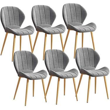 Imagem de Cadeira de jantar, cozinha, sala de jantar, móveis, cadeiras de jantar, conjunto de 6 cadeiras de cozinha, assento de veludo, pernas metálicas douradas, cadeiras de recepção com encosto, almofada