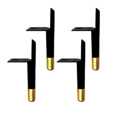 Imagem de 4 peças de móveis de metal, pés de móveis, pernas de ferro, suporte de móveis, sofá-cama, móveis pesados para camas, armários, mesas e outros pés de móveis, preto + dourado (13 cm)