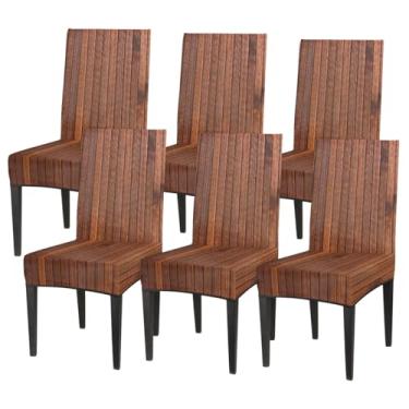 Imagem de hongjinglin Conjunto de 6 capas elásticas para cadeira de sala de jantar, capa protetora de assento de cadeira, simples, de madeira, removível, lavável, para cozinha, casa, hotel, banquete, festa de