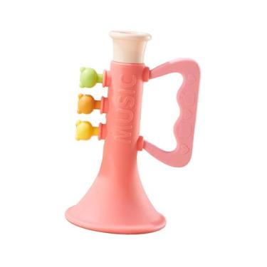 Imagem de Milageto Brinquedo de de trompete, brinquedo musical com som claro, soprador de lembrancinhas para festa, cabo ergonômico, trompete de silicone para, Rosa