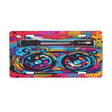 Imagem de Placa de licença colorida para rádio música para frente do carro placas de carro alumínio metal adequado para caminhão placa de porta de carro bar café acessórios automotivos para homens mulheres 15 x
