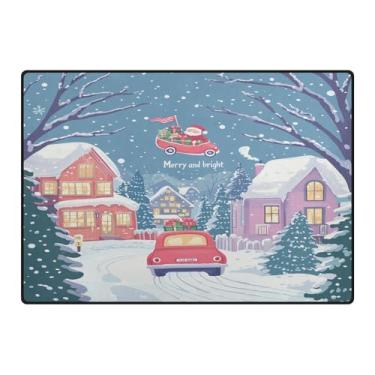 Imagem de Blueangle Tapetes laváveis de Natal 12 x 16,7 cm para sala de estar - Tapete ultramacio antiderrapante resistente a manchas com estampa de cidade de Natal, decoração de férias para quarto e escritório
