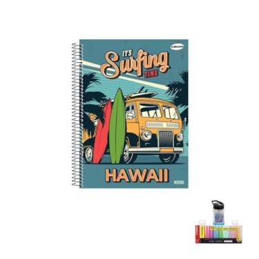 Imagem de Kit Caderno Masculino KBOM 1 Matéria com 96 Folhas + Caneta Esferográfica e Marca Texto