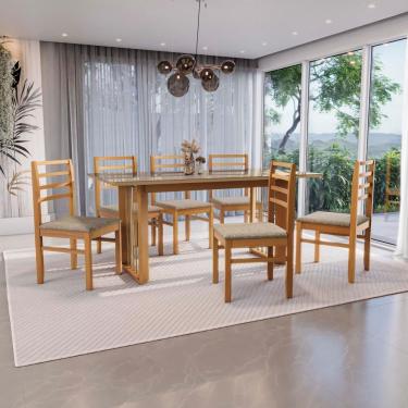 Imagem de Conjunto Sala De Jantar Elisa Em Madeira Maciça 6 Cadeiras Linho Fendi