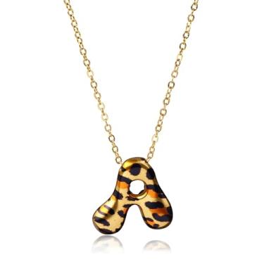 Imagem de Hremhoo Presentes de Natal para netos, colar com letra de bolha, leopardo, banhado a ouro 18 K, com inicial bolha A-Z, para mulheres, meias de Natal para adolescentes, Small, Liga de aço, Sem Pedra