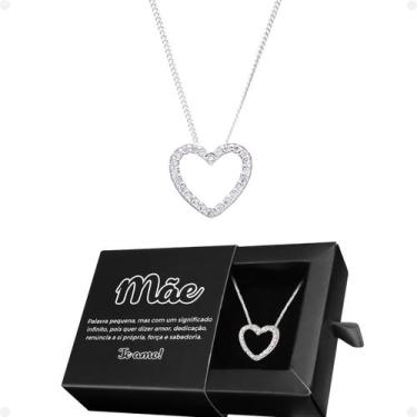 Imagem de Colar Feminino aço + pingente strass Coração Mãe + caixa casual social