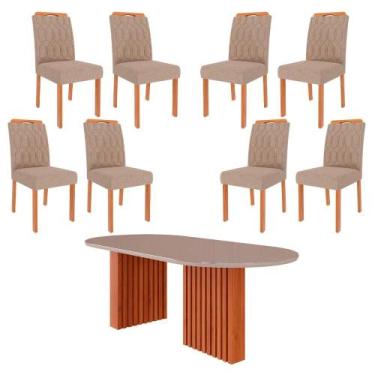 Imagem de Sala de Jantar Mesa Ester Oval 210 com 8 Cadeiras Paola Wood Cinamomo/