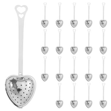 Imagem de KHZSPP 20 bolas de chá de aço inoxidável em forma de coração, infusor de chá versátil resistente à ferrugem com corrente ou alça, adequado para chá de folhas soltas, tigela de bule de chá de xícara