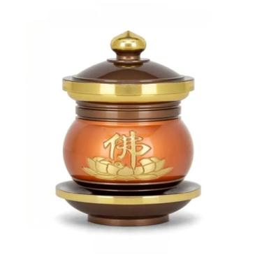 Imagem de FENNYYAR Estátua de Buda do Deus da Riqueza, copo de água benta, cobre puro, 9 cm 8,9 cm, copo de purificação de água de Buda