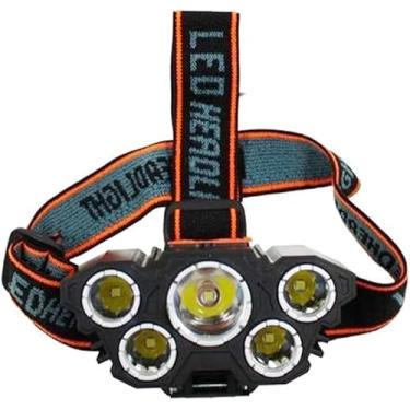 Imagem de Lanterna de Cabeça 5 LEDs Super Potente – Recarregável USB, Longo Alcance, 3 Modos de Iluminação para Camping, Trilhas e Pesca
