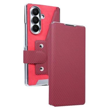 Imagem de LTLMYDAM Capa de couro para Samsung Galaxy Z Fold 7, protetor de tela flip slots de cartão capa de suporte capa de negócios textura de fibra de carbono, vermelho, dobra7