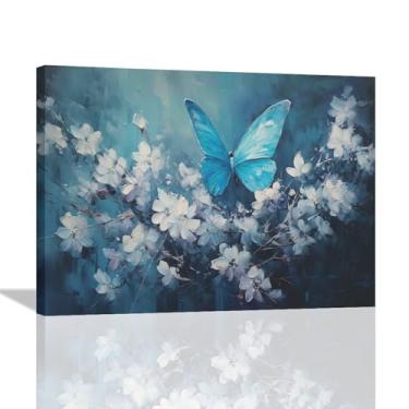 Imagem de Arte de parede de banheiro de borboleta para sala de estar fotos de banheiro floral decoração de parede de banheiro impressão em tela pintura emoldurada para banheiro quarto 40,6 cm x 30,5 cm