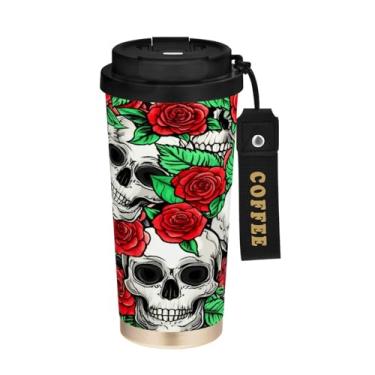 Imagem de STAYTOP Caneca de café de caveira de Halloween, 2 em 1, tampa à prova de derramamento, copo de viagem de aço inoxidável premium, à prova de vazamento, garrafas de água para viagens, escola, escritório