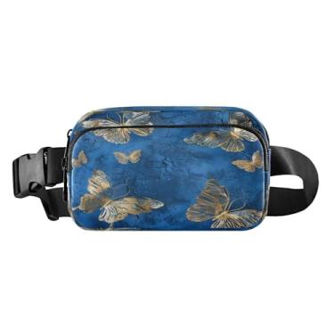Imagem de CEBUGI Pochetes de caminhada para homens e mulheres, pochetes modernas com borboleta dourada resistente à água com cinto ajustável para treino, viagem, corrida