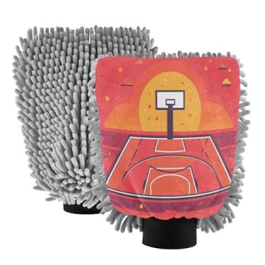 Imagem de STAYTOP Luvas de lavagem de carro para quadra de basquete com desenho animado, 2 peças, luvas de microfibra de chenille, sem arranhões, panos de esponja de lavagem ultra absorventes para carros