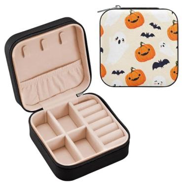 Imagem de YETTASBIN Caixa de joias de morcego de abóbora de Halloween para adolescentes, meninas, mulheres, presente de aniversário, Natal, caixa de armazenamento portátil de couro PU, mini estojo de joias de