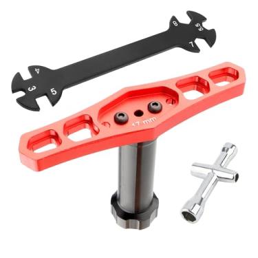 Imagem de GDOOL Chave sextavada universal de roda de 17 mm e chave inglesa de soquete cruzado (4/5/5,5/7 mm) e chave tensora (3/4/5/5,5/7/8 mm) | Conjunto de ferramentas de reparo RC 3 em 1 para carro escala 1