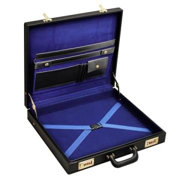 Imagem de Avental Masonic Regalia Premium Grand Briefcase – Capa rígida de couro real preto com fechaduras douradas | Bolsas maçônicas e estojos de armazenamento
